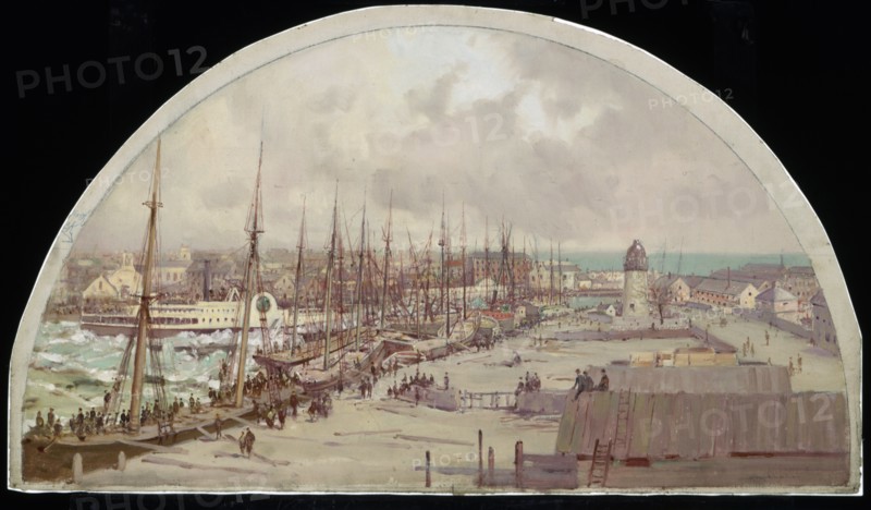 Great Flood in the Chicago River, 1849.  Created by Earle, Lawrence Carmichael, 1845-1921