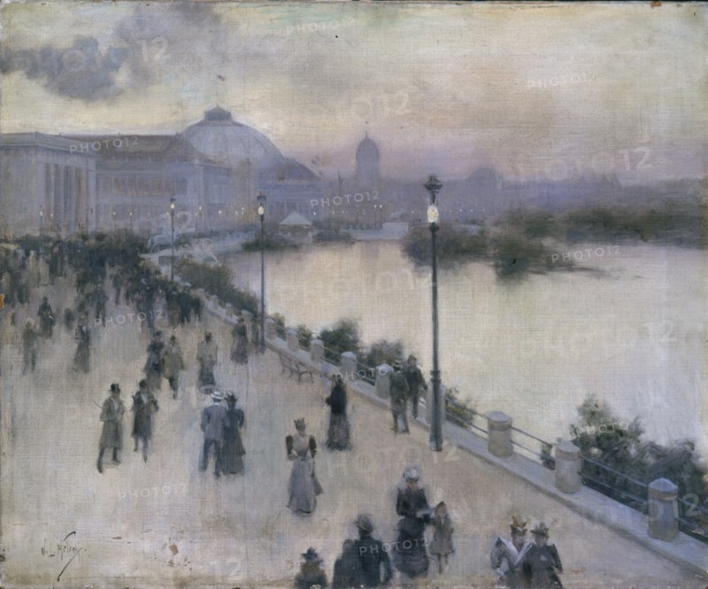 Sunset Hour on the West Lagoon, World's Columbian Exposition, 1893.  Created by Metcalf, William (1858-1925)
