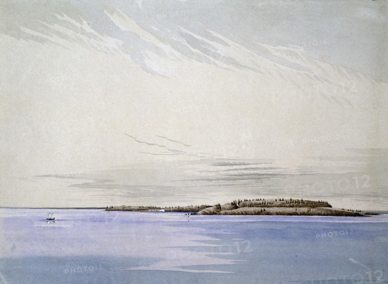 Old Mackinaw, with the French Fort, 1842.  Created by Ainslie, Henry Francis