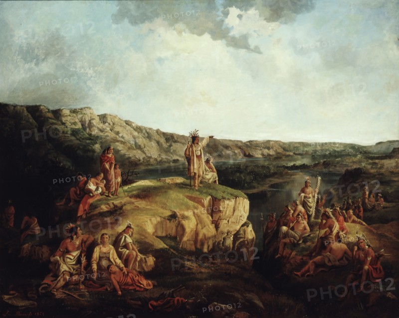Western Landscape with Indians, 1852.  Created by Pomarede, Leon, ca.1807-1892