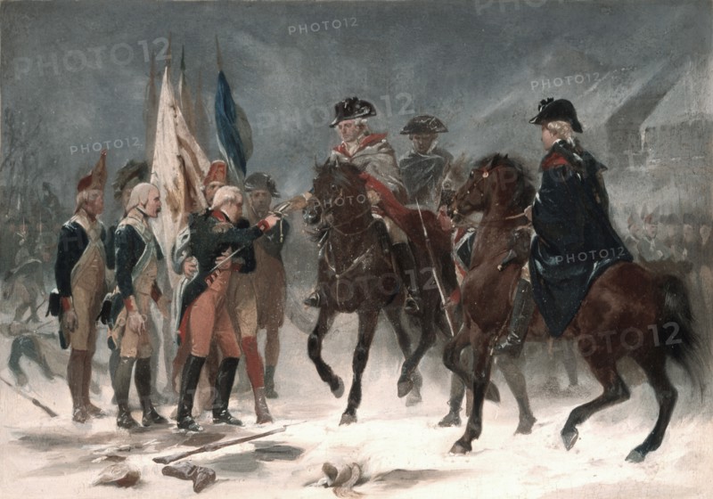 Surrender of Colonel Rall at the Battle of Trenton, 1776.  Created by Chappel, Alonzo, 1828-1887
