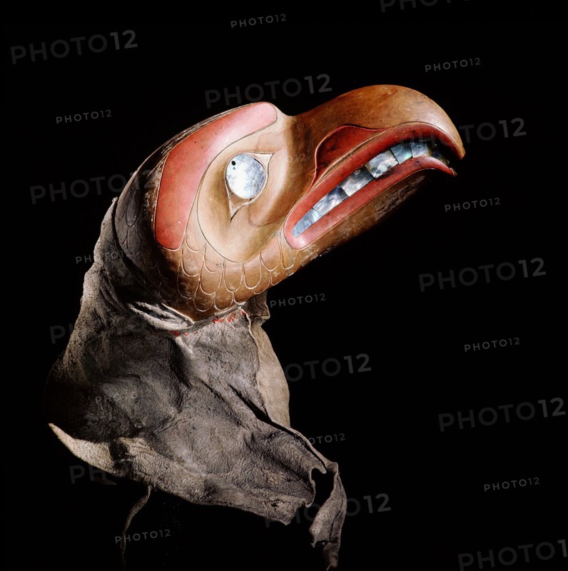 Eagle crest headdress with eye inlaid with abalone shell