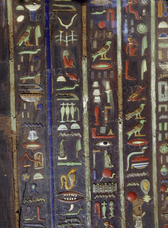 Hieroglyphs in their most decorative form appear on the interior coffin of Petosiris