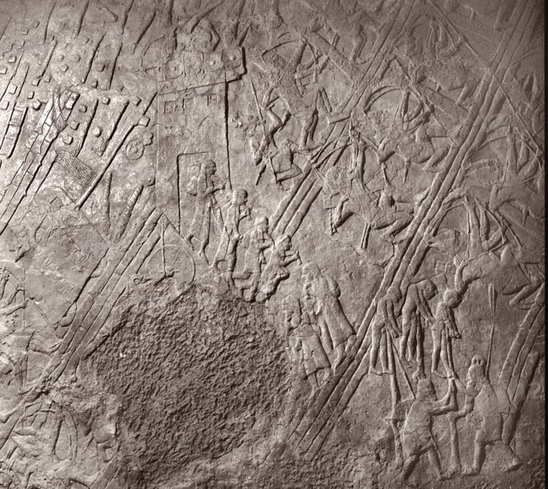 Stone relief from the palace of Sennacherib, depicting the assault on the gate tower of Lachish