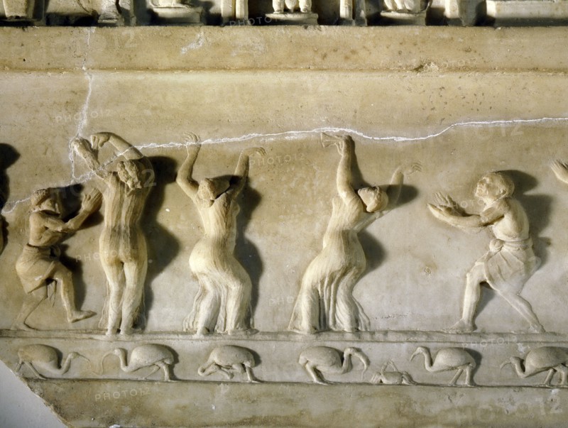 A relief found at Ariccia, south of Rome, which illustrates the celebration of religious rites in Egypt, identified by the ibises