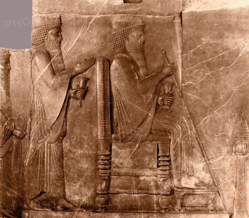 Relief showing Darius I seated, with Xerxes I standing behind