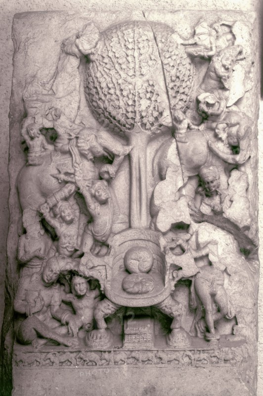 Relief depicting Maras attack on Buddha