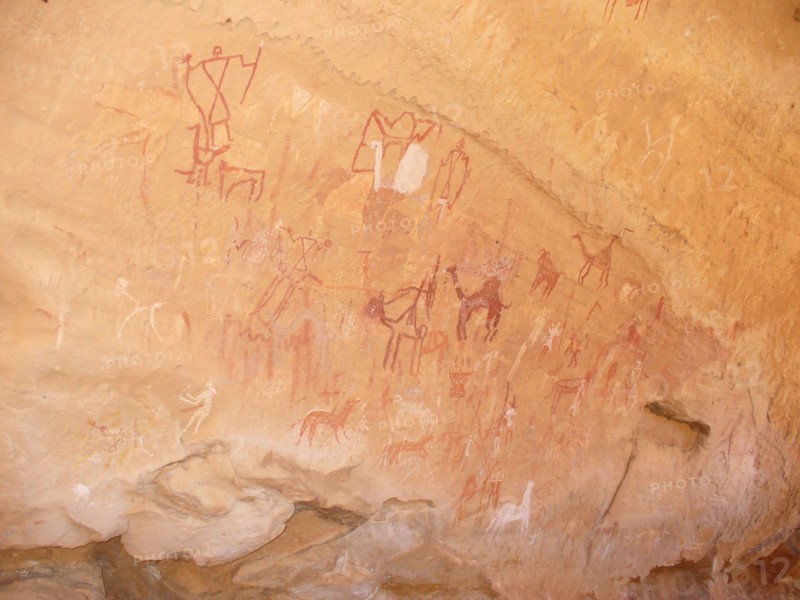 Rock painting with scene of everyday life from the Horse Phase