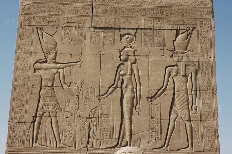 Mnumental relief at the Temple of Hathor