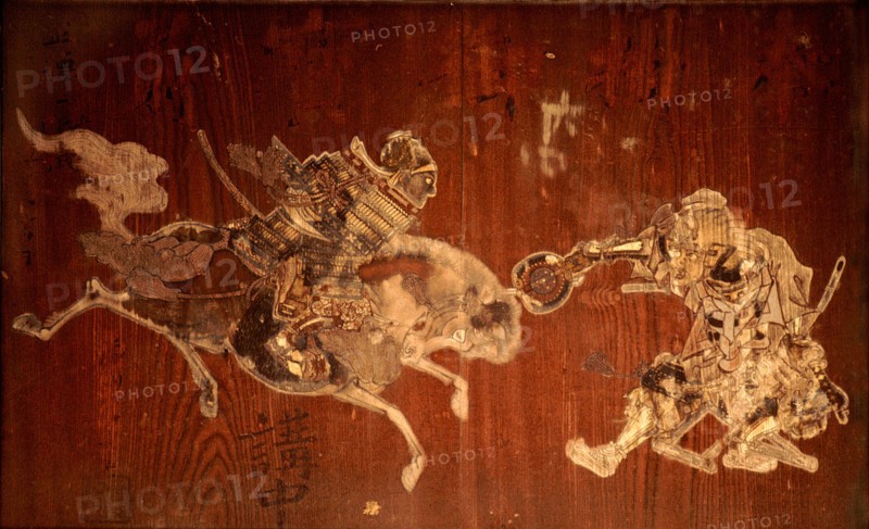 Votive painting from the Yasaka shrine, Kyoto depicting two samurai in combat