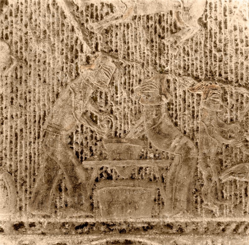 Brick from a tomb structure impressed with design depicting a kitchen scene