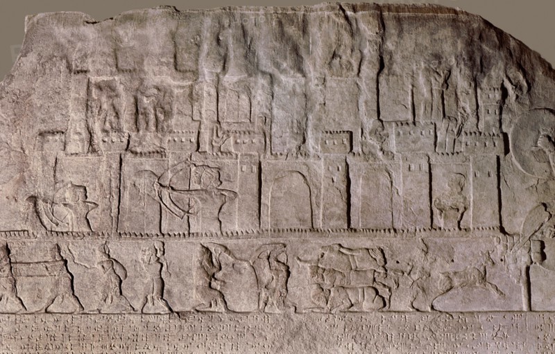 Detail of a relief depicting the troops of Tiglath Pileser III attacking a Phoenician or Syrian city