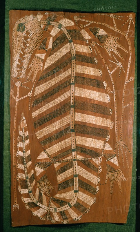 Aboriginal bark painting depicting a crocodile