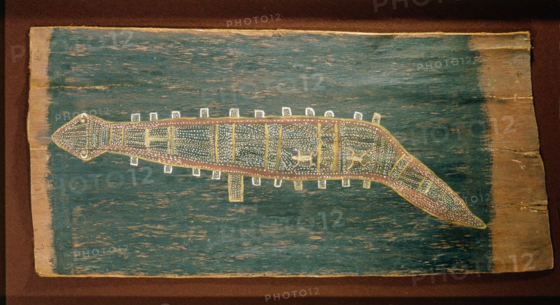 Aboriginal bark painting depicting a lizard