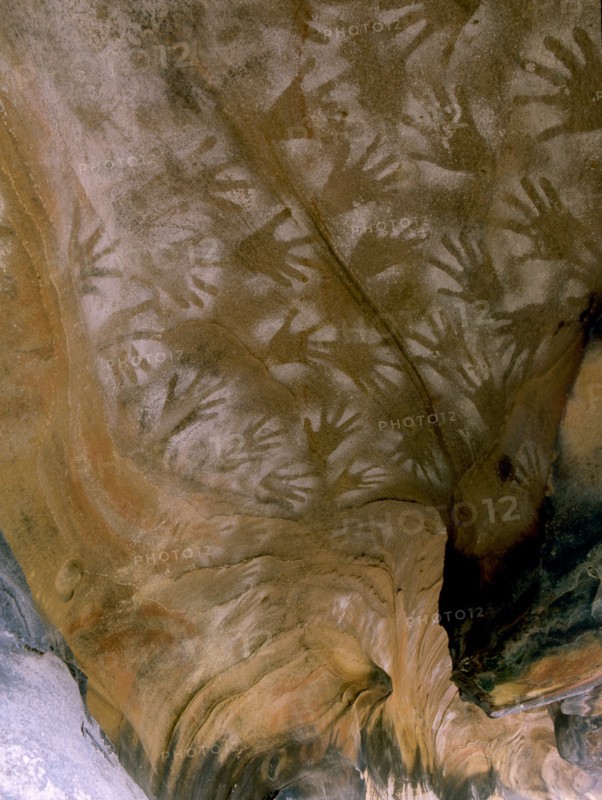 Ancient Australian Aboriginal rock Art comprising of 866 stencilled motifs of splatter over hand, snakes and kangaroos