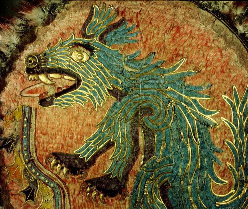 Featherwork shield, almost certainly the ceremonial shield of Ahuitzotl who preceded Montezuma as Great Speaker
