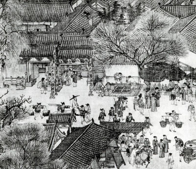 A detail of a scroll called Going Up the River at the Qingming (Spring) Festival by Zhang Zeduan