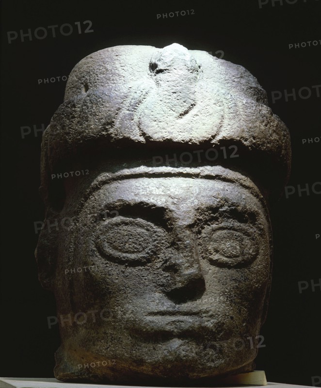 Stone head with turban like headdress