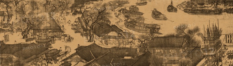 A detail of a scroll called Going Up the River at the Qingming (Spring) Festival by Zhang Zeduan
