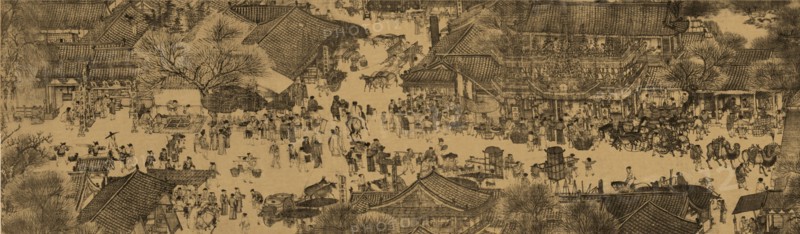 A detail of a scroll called Going Up the River at the Qingming (Spring) Festival by Zhang Zeduan