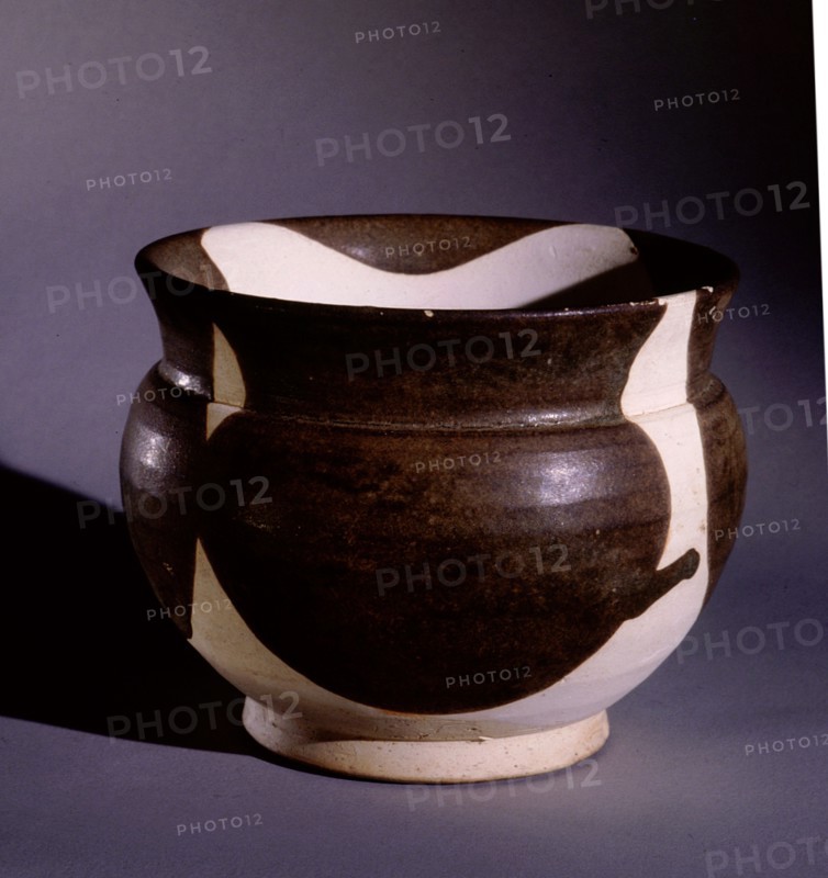 Pottery jar glazed in black and white