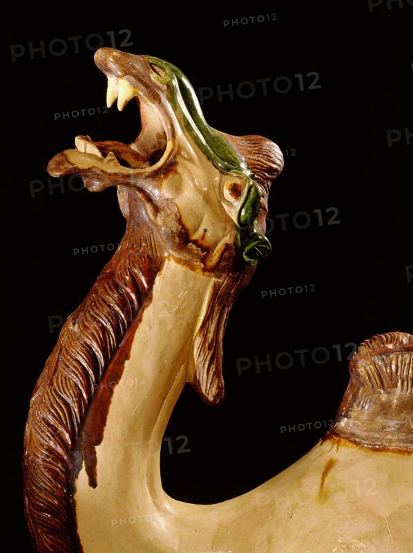 Detail of a tomb figure in the form of a snarling camel