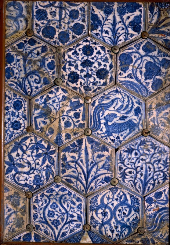 Mismatched Iznik style tiles from a wall panel