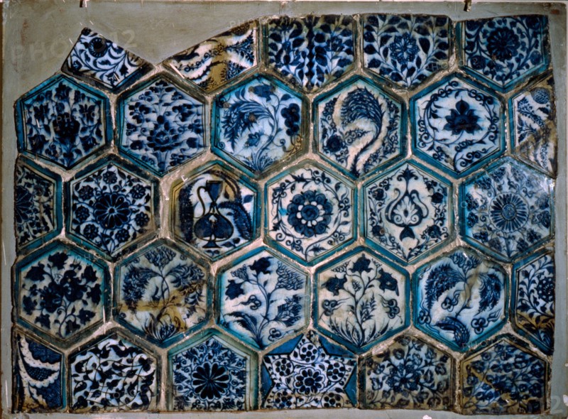 Mismatched Iznik style tiles from a wall panel