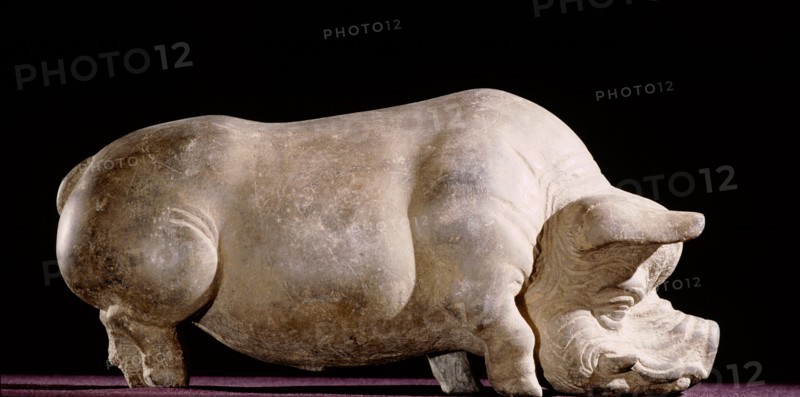 Stone sculpture of a pig, one of the zodiacal animals