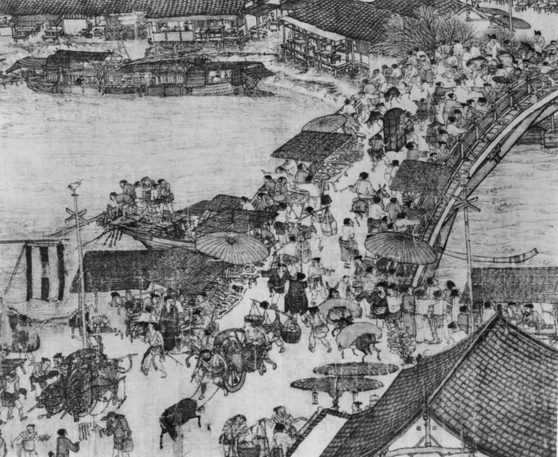 A detail of a scroll called Going Up the River at the Qingming (Spring) Festival by Zhang Zeduan