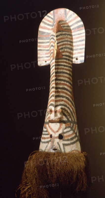 Mwadi helmet mask used in dance of the new moon at funeral and marital celebrations