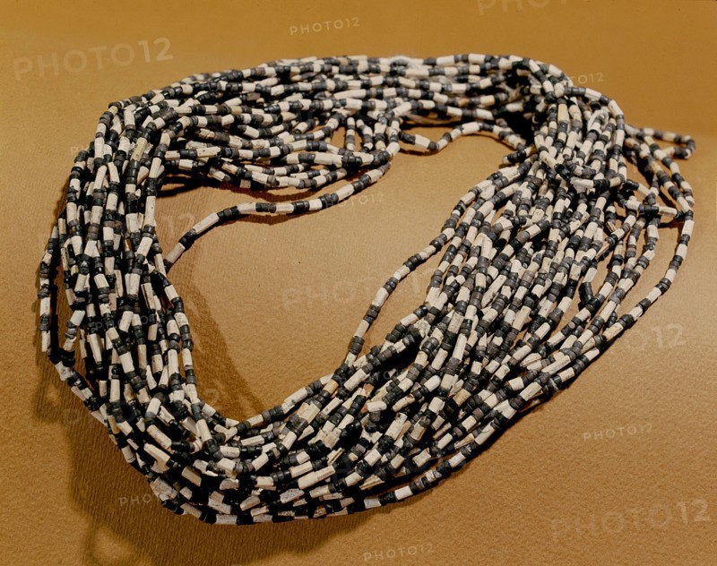 Long necklace made from shell and stone beads
