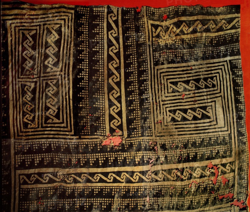Woven cotton fabric painted with a geometric pattern