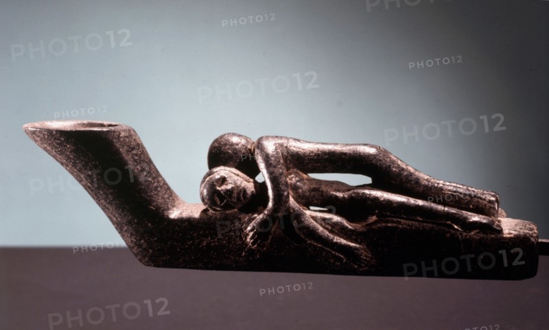 Ceremonial stone pipe with erotic scene
