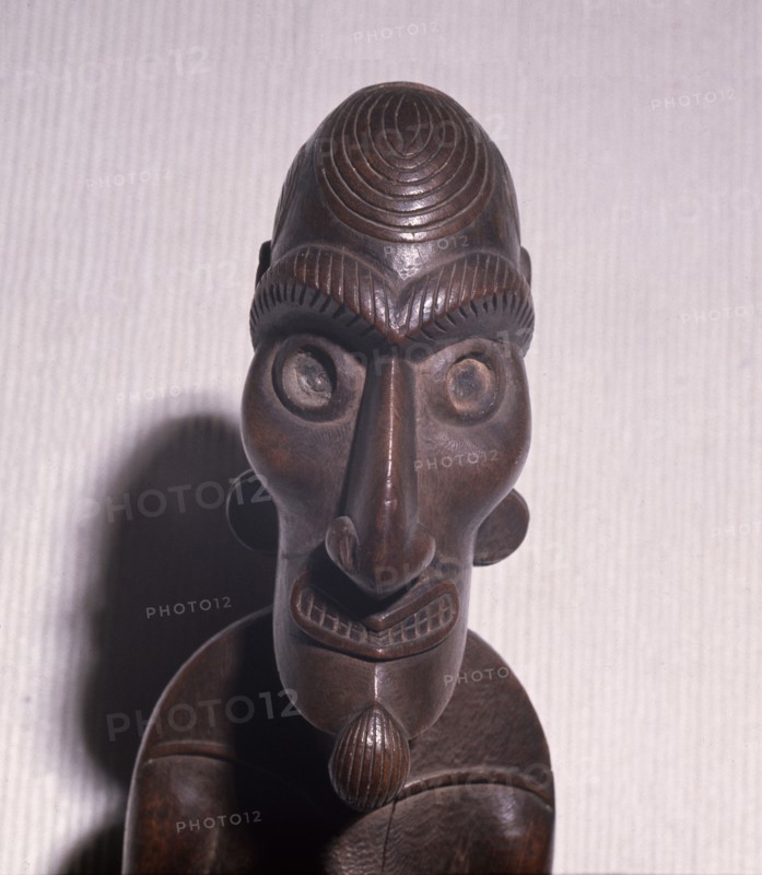 An ancestral figure known as a moai kavakava, emaciated man, worn hung onto its owner at dances and feasts