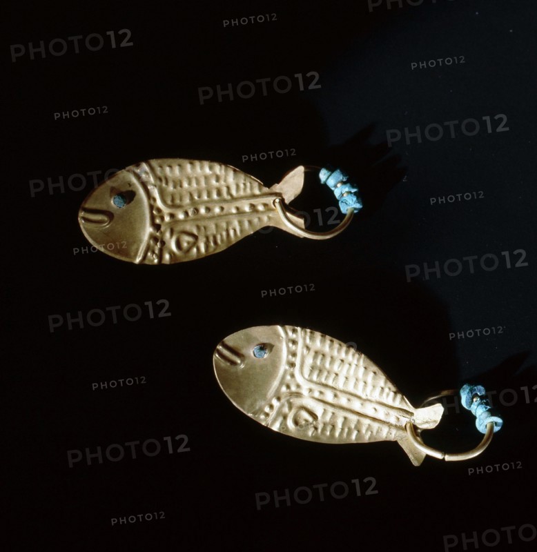 Gold earrings in the form of fish