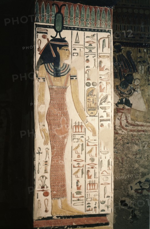A detail of a wall painting in the tomb of Queen Nefertari