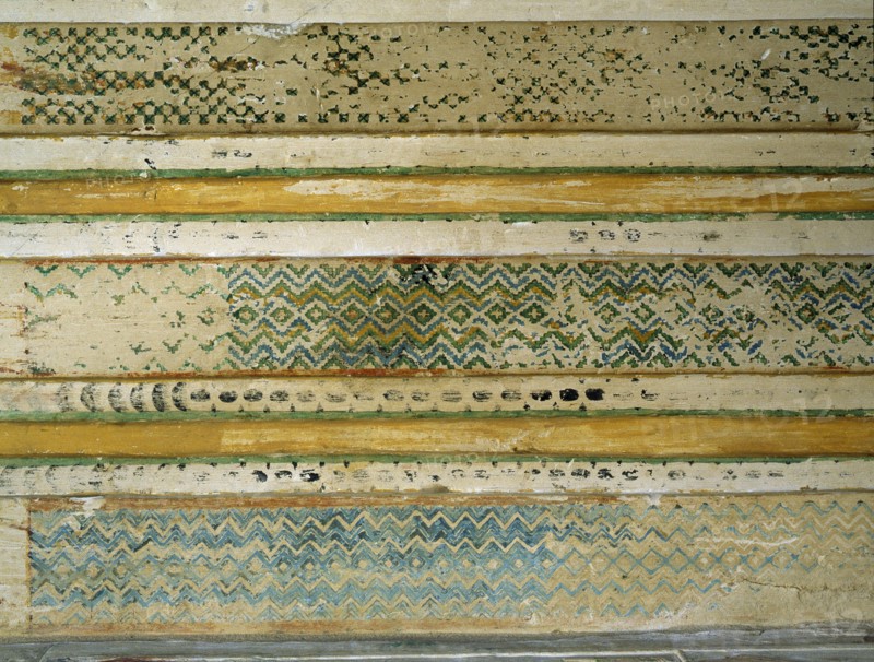 An uninscribed false door in the tomb of the vizier Ptah hotep at Saqqara painted with a decorative mat pattern