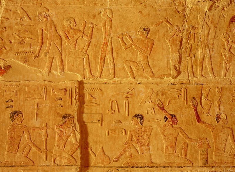 A relief from the mastaba of Niankhkhnum and Khnumhotep, priests and oversees of the palace manicurists of King Neweserra