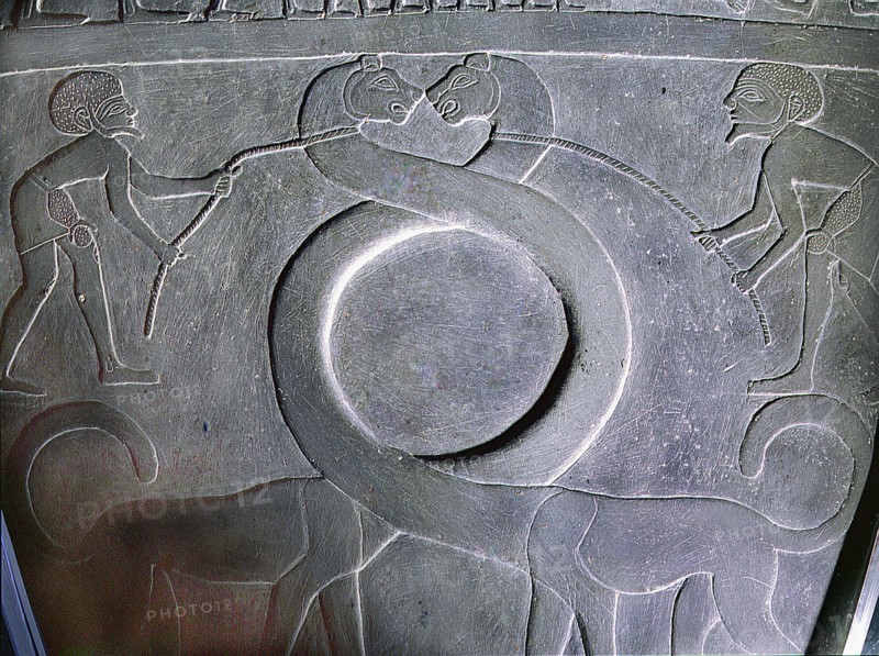 The central part of the obverse of the Narmer Palette which commemorates the victories of King Narmer identified as King Menes, the unifier of Upper and Lower Egypt