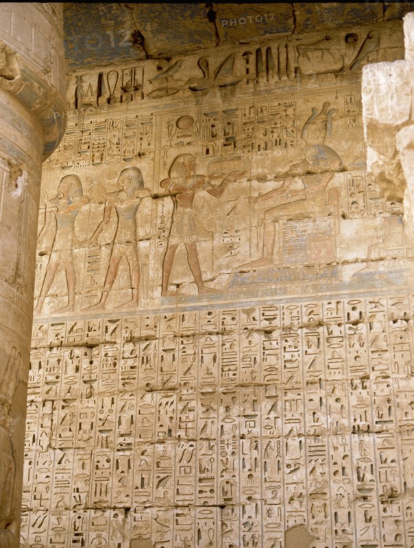 The pharaoh Ramesses III offering to the god Horus