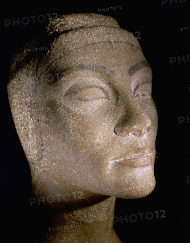 The unfinished head of Queen Nefertiti, wife of Akhenaton