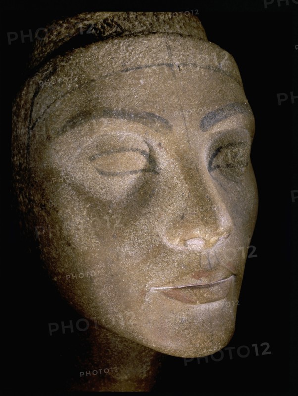 The unfinished head of Queen Nefertiti, wife of Akhenaton