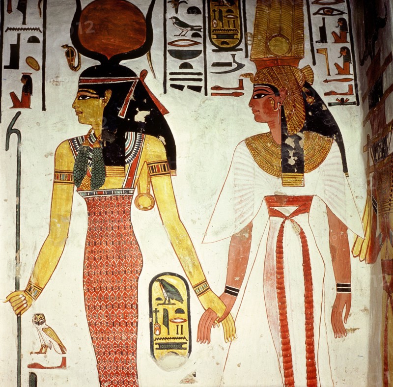 A detail of a wall painting in the tomb of Queen Nefertari