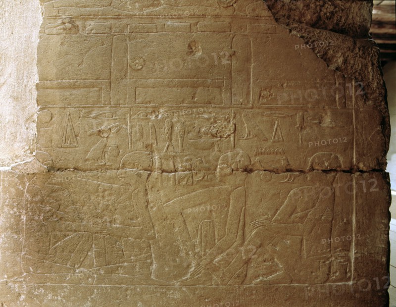 A relief from the mastaba of Niankhkhnum and Khnumhotep, priests and overseers of the palace manicurists of King Neweserra
