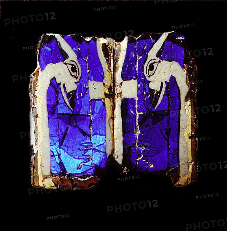 Glass fragments, two joined halves, with an ankh sign & 2 was sceptres
