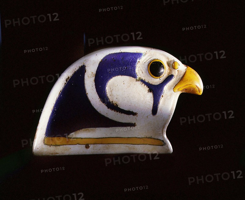 Glass falcon head, the terminal from a collar