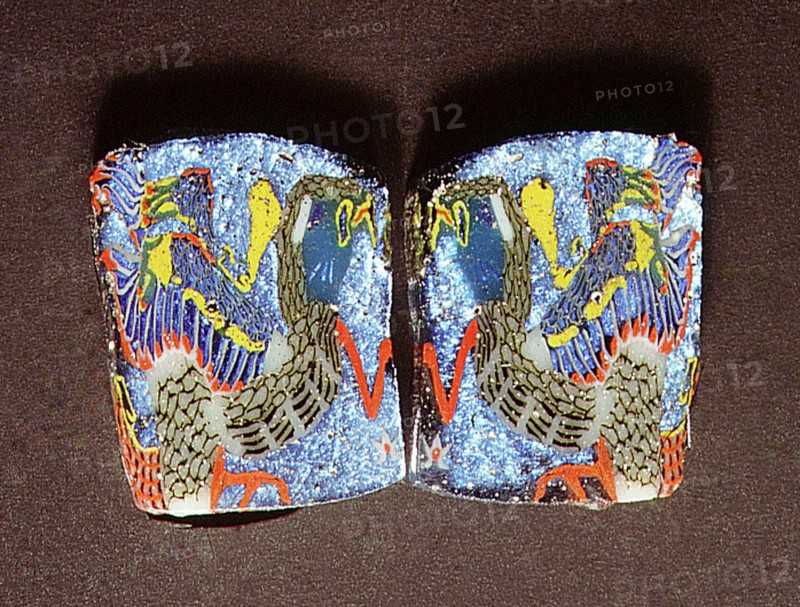 Two identical glass fragments decorated with a lapwing