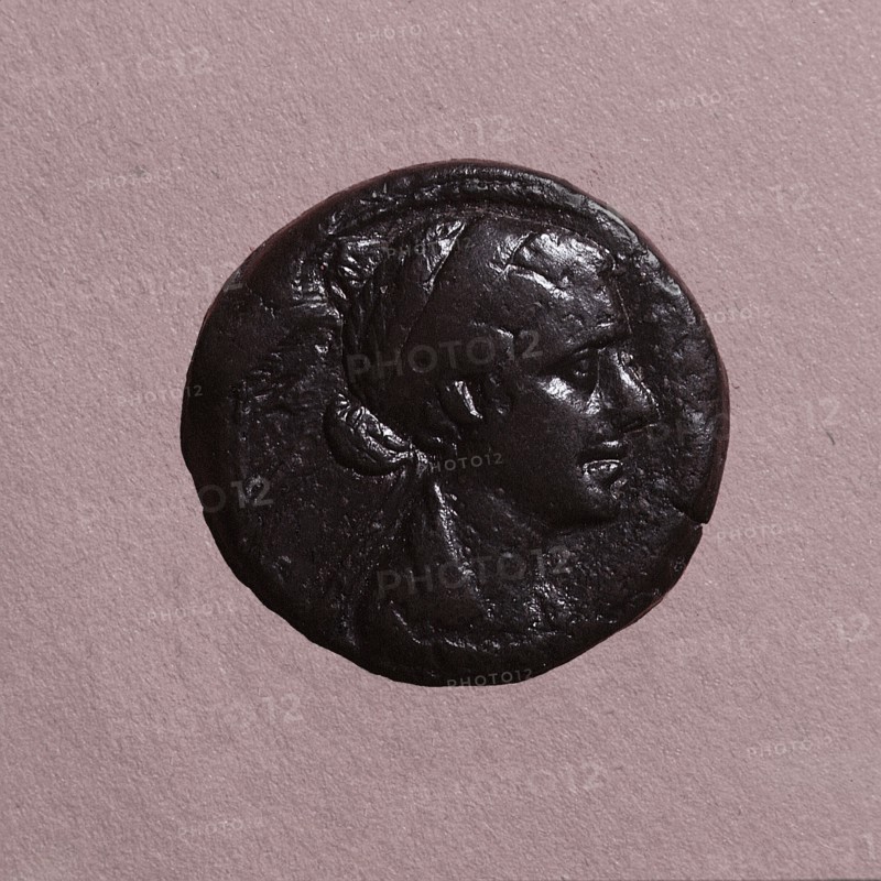 A coin with the head of Cleopatra