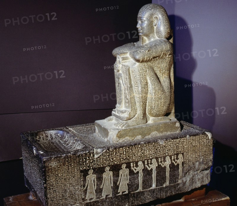 Block statue of Djedher, a fourth century official and sage, in the form of a temple guard